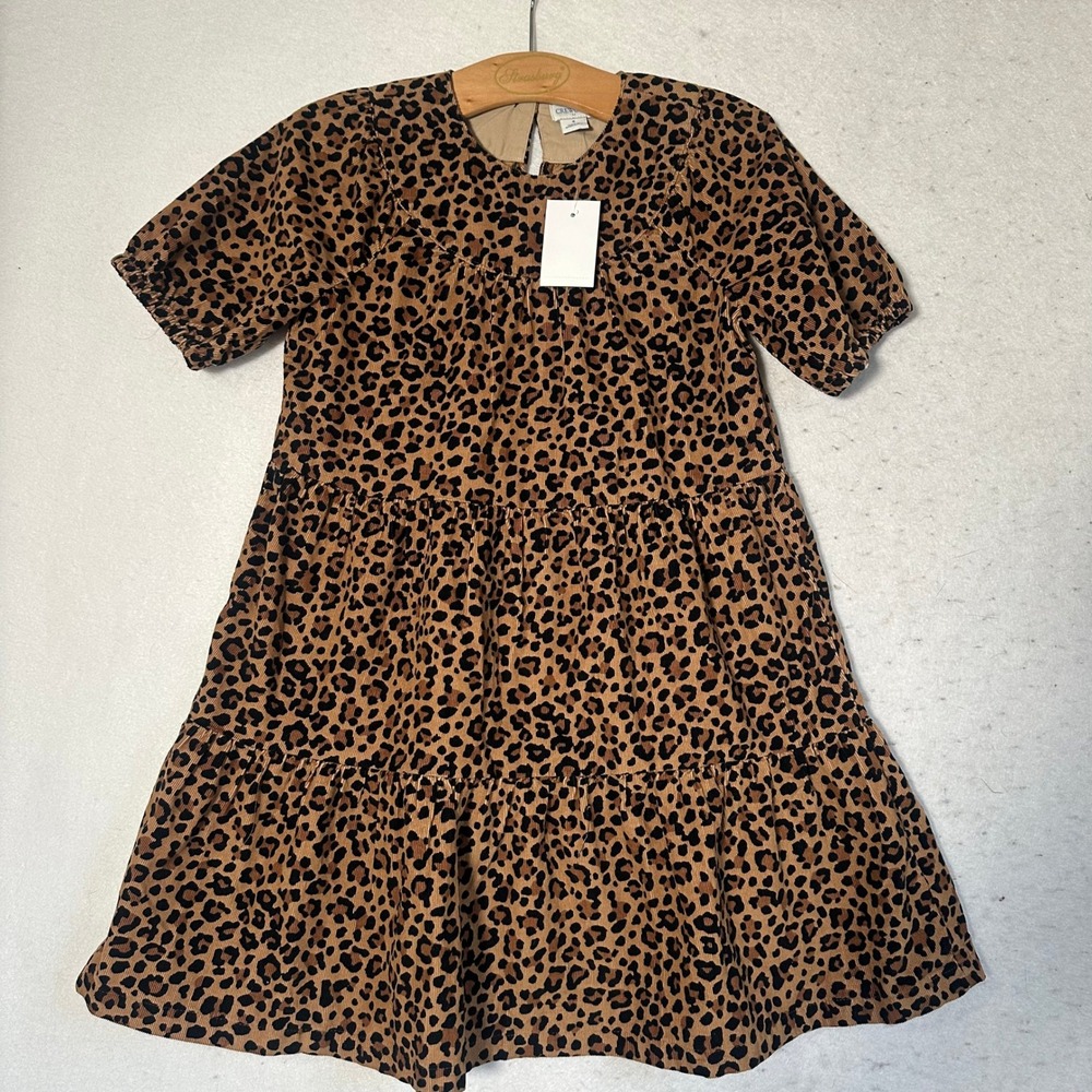 Crewcuts Girls Leopard Print Corduroy Tiered Dress Size 8 Brown CL727 NWT